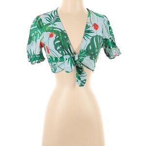 Tropical Green Tie-Front Top